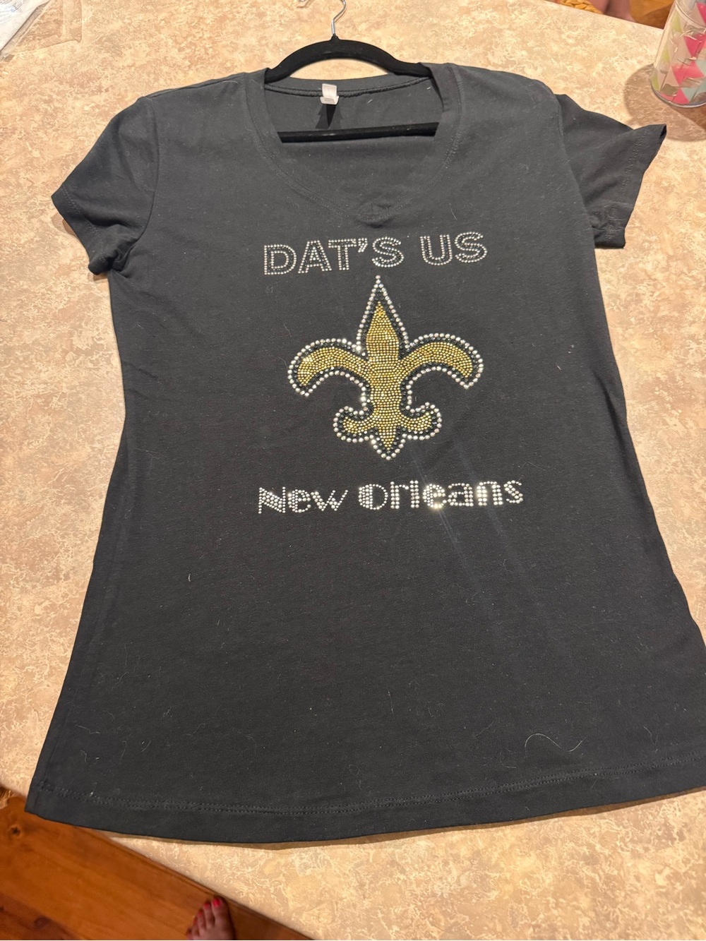 New Orleans Rhinestone Fleur-de-Lis Black Short Sleeve Tee